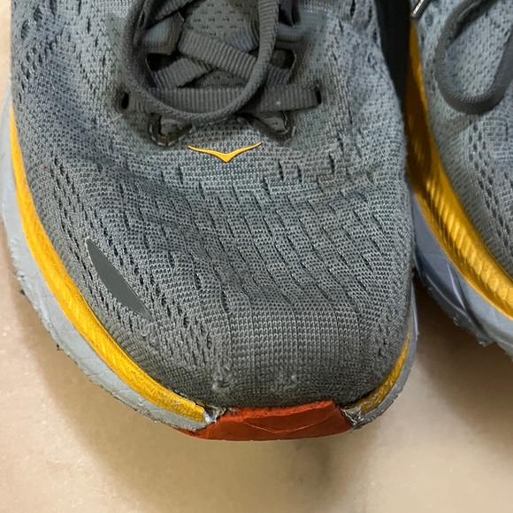 Hoka One One Clifton 8 Men's Charcoal and Mustard Athletic Shoes - Picture 8 of 9